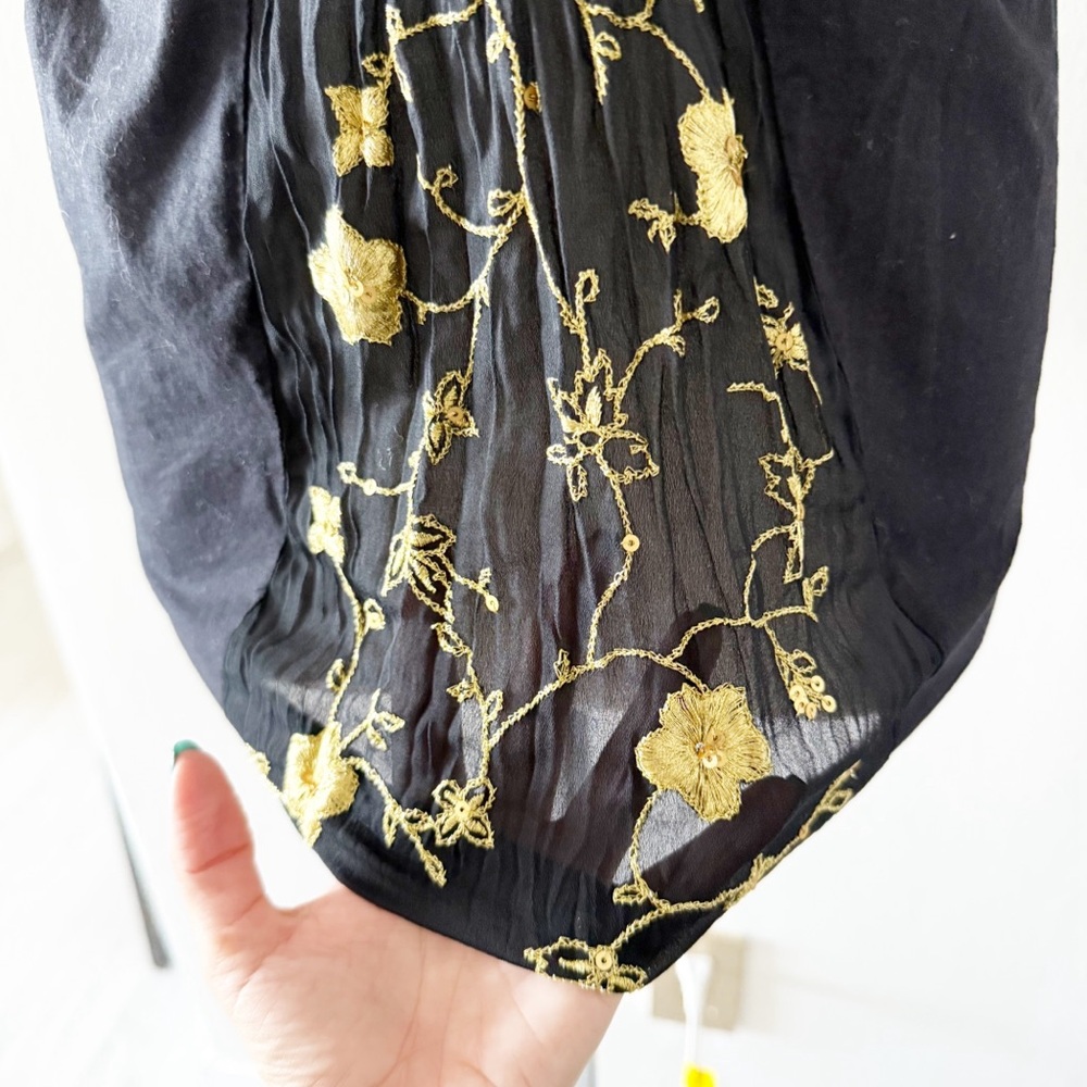 Vintage Y2K Venezia Black and Gold Sequins Satin Floral Babydoll Tank Size 16 - Picture 4 of 7